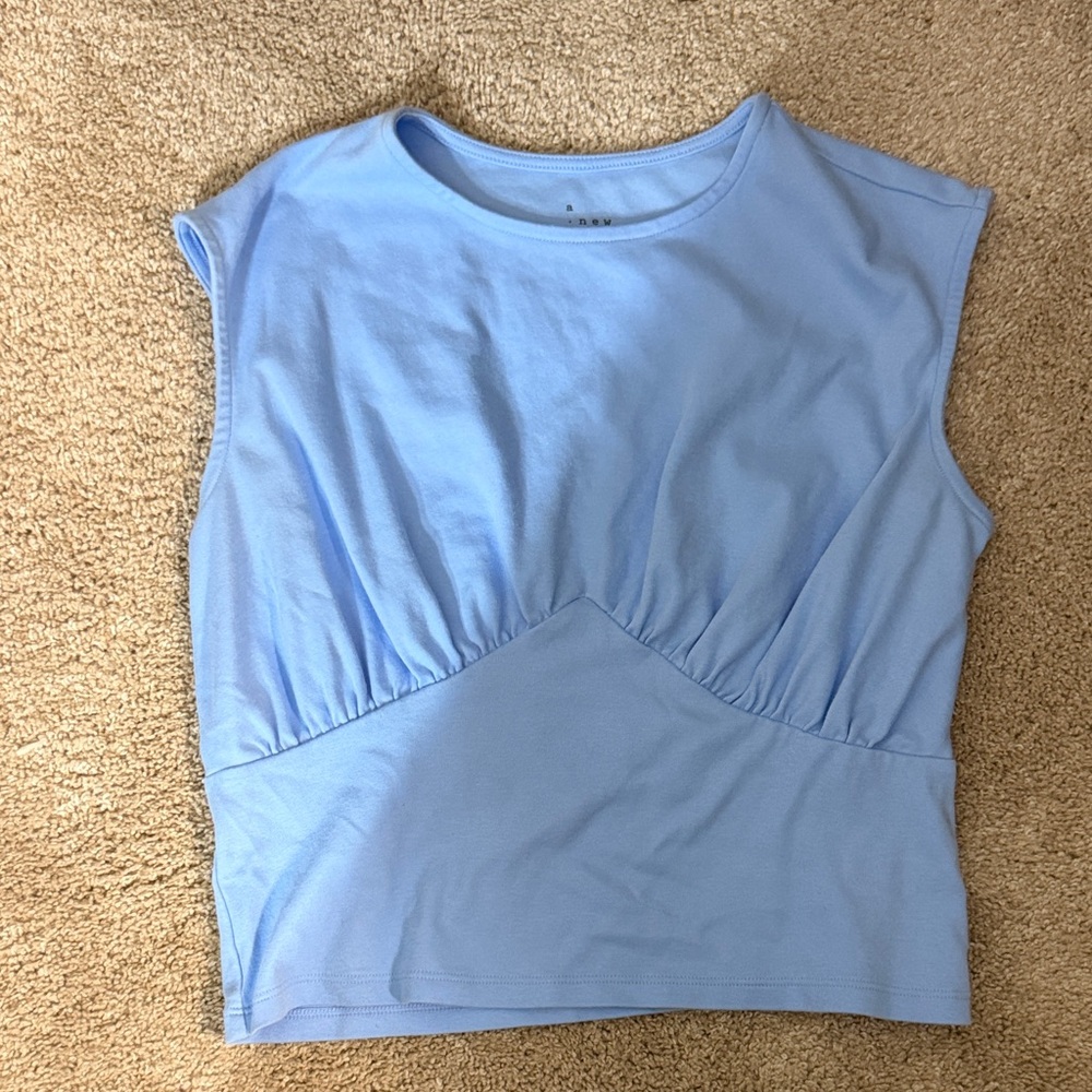 a new day Light Blue Sleeveless Gathered Waist Tank